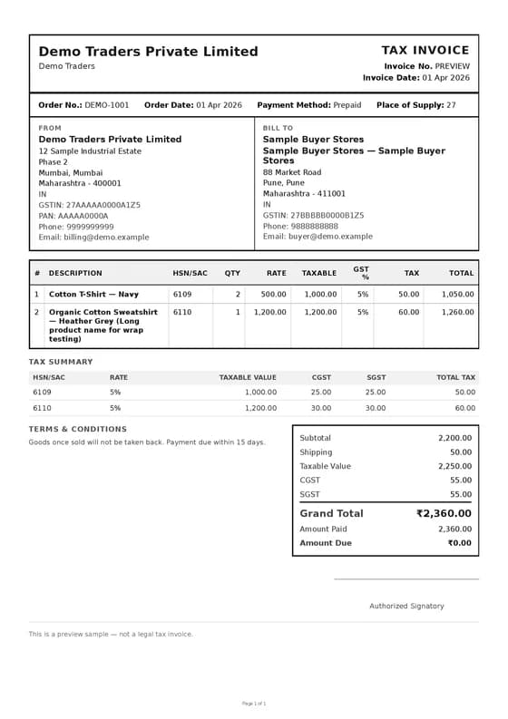 Order-screen invoices